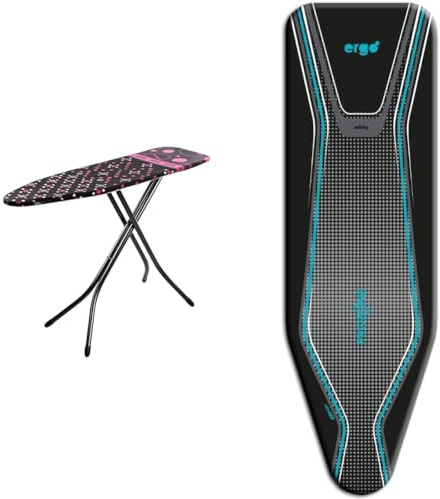 Minky Large Ironing Board with Scorch Resist Zone, HH40203107K, Black, Large Compact & Ergo Extra Thick Elasticated Replacement Ironing Board Cover, Black, 122 x 38 cm
