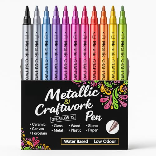 RiyaNed Marqueur métallique, 12 couleurs de 2,0 mm. Convient pour les albums photos, les livres d'or, la pierre, le verre, le bois, la céramique, Noël, Halloween, les travaux manuels de Pâques.