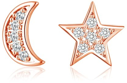 Kamise Orecchini a lobo in argento 925 da donna, orecchini a lobo in argento sterling con stella e luna per donne e ragazze, orecchini a lobo con zirconia cubica ipoallergenici, 8 mm, orecchini a lobo