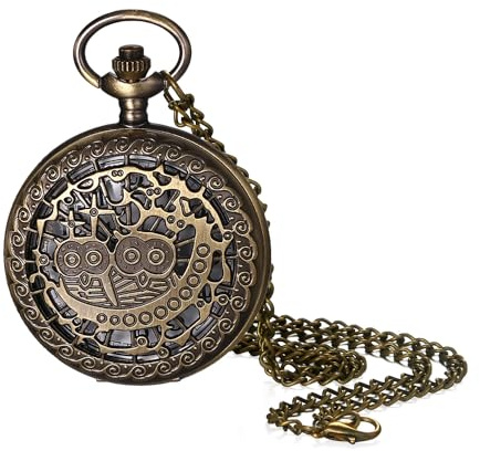 Avaner Taschenuhr mit Kette Vintage: Bronze Taschenuhr mit Arabischen Ziffern Halskette Uhr Pulloverkette Analog Quarzuhr Geschenk für Frauen Männer