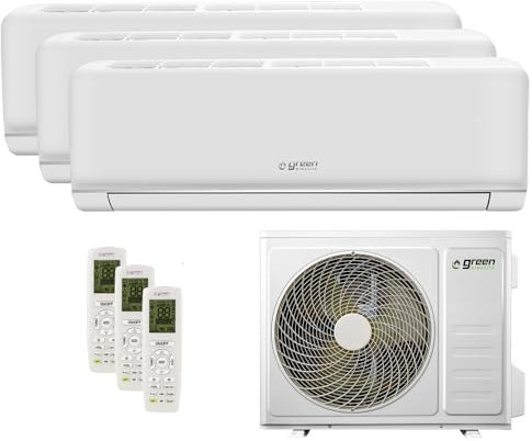 Green Electric Plus Condizionatore Climatizzatore Trial Split 9000 + 9000 + 18000 BTU, Wi-Fi R32, Efficienza Energetica A++/A+, Tre Unità Interne e 1 Unità Esterna, con Telecomando, Basso Consumo