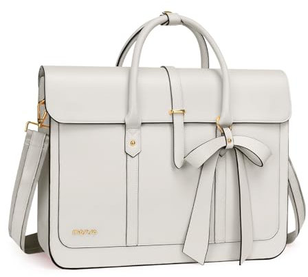 MOSISO 16 Zoll Laptoptasche für Damen, 15-15,6 Zoll PU Leder Laptop Umhängetasche Umrüstbar auf Rucksack, Lässig Handtasche Aktentasche Arbeit Reisen Tasche mit Schleifenknoten, Beige