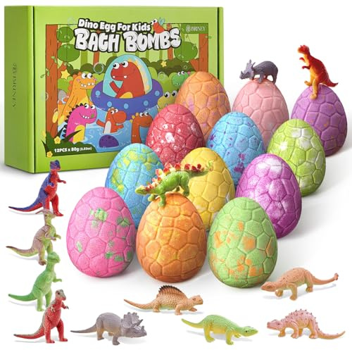 Briney 12 Pack Bath Bombs for Kids with Surprise Dinosaur Toys Inside,Dinosaur Bath Bombs Natural Kids Bubble Bath Fizzers Bath Bomb Gifts Set,Christmas Birthday Gifts for Boys Girls