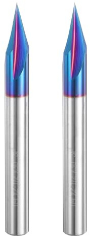 uxcell 2 Pcs 30 Degree V Groove Engraving Router Bit for CNC Tip and 3 Flutes 1/4 Inch Shank Carving Bit Nano Coated Carbide End Mill for Carving Engraving