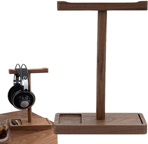 Youngwier Headset Stand | Walnut Headphone Holder - Headphone Stand for Desk - Wood Headset Stand - Black Walnut Headphone Holder, Game Headphone Hanger