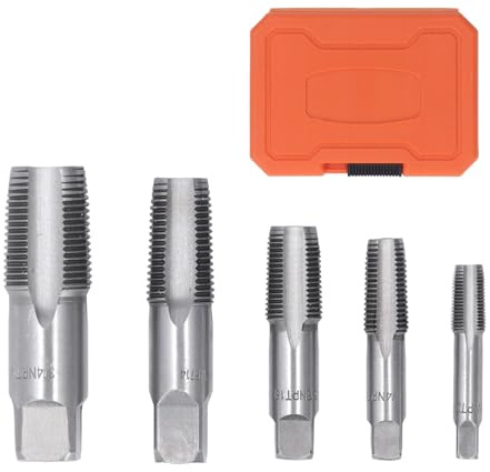 NPT-Rohrgewindebohrer-Set, 5-teilig, größen 1/8 bis 3/4, Handwerkzeuge aus Kohlenstoffstahl, mit Aufbewahrungskoffer