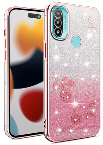 UPLAI Funda Glitter para Motorola Moto E20/Moto E30/Moto E40, Ultra Delgado Antigolpes Carcasa Transparente, Electrochapado Estuche Bling, Premium Silicona Elegante Niñas Caso. Rosa