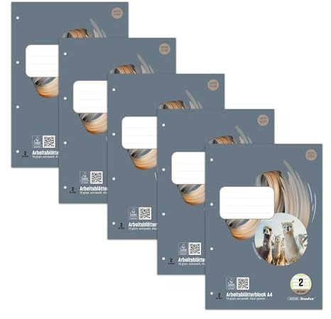 Style Arbeitsblätterblock - 5 Blöcke à 50 Blatt DIN A4, liniert 4 mm | Lineatur 2, hochwertiges 70 g/m² Papier, ausgezeichnet mit dem EU Ecolabel, praktische Details, 4-fach Lochung