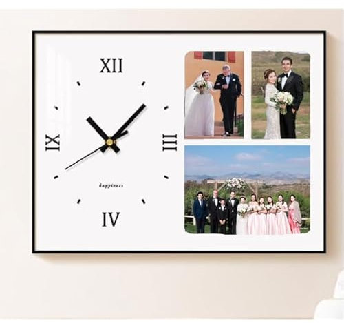 Orologio da parete personalizzato con foto multiple orologio personalizzato casa colonica decorazione per la casa orologio silenzioso regalo di nozze di famiglia compleanno (Rettangolo - 3 foto)