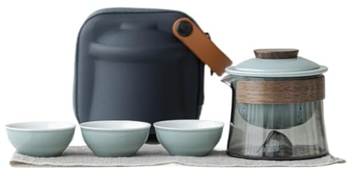 Mini Juego De Tetera De Cerámica For Viajes, 1 Tetera Y 3 Tazas, Taza Té De Cerámica Con Estuche De Transporte, Tetera Portátil China De Kung Fu, Juego De Té Chino Portátil For Picnic(Light Blue)