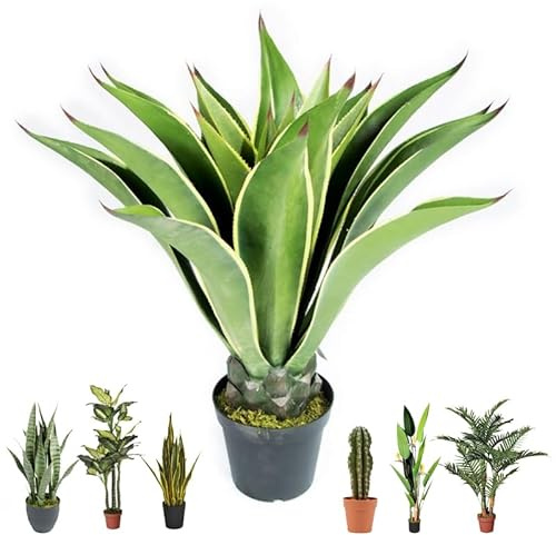 Suinga Plante artificielle Agave 95 cm avec pot | Idéal pour décoration de jardin intérieur et extérieur | Plantes en plastique réalistes pour environnements modernes | Résistant aux UV