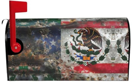 Mexican American Flag Print Magnetic Mailbox Covers,Unique Outdoor Spring Decor For Standard Size Mailboxes
