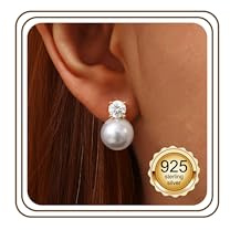 JeweBella Boucle d'Oreille Perle Boucles d'oreilles Femme Argent 925 Or Hypoallergéniques Boucles d'Oreilles Pendantes Clous d'oreilles Perle pour Mariée Mariage Cadeau 6/8/10/12MM