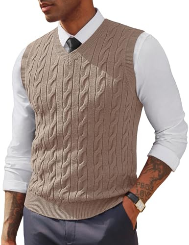 PJ PAUL JONES Sweater Vests for Men Casual Stretch V Neck Sleeveless Vests for Party Apricot, M