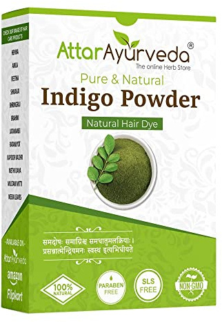 Attar Ayurveda Natural Indigo Powder 200g, 100% Pure Hair Dye, Chemical-Free Herbal Colour for Black & Dark Brown Hair, Ammonia-Free, PPD-Free, Vegan Organic Hair Colouring Powder