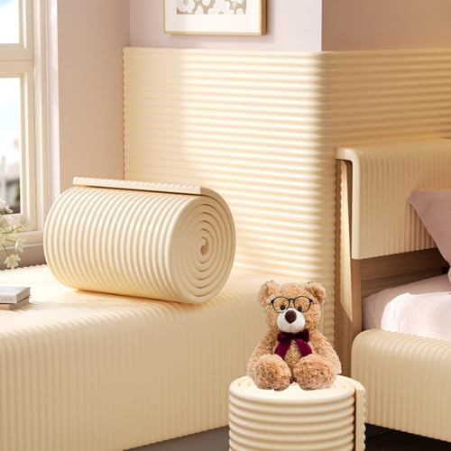 Wandpaneele Gepolstert Selbstklebend 200cm, Kopfteil Wandpolster Selbstklebend Bett, Wandkissen Anti-Kollision 12mm Dick, Wandschutz Schlafzimmer, Dekoration, Isolierung(Beige,20cm x 200cm/7.9 x 78.7