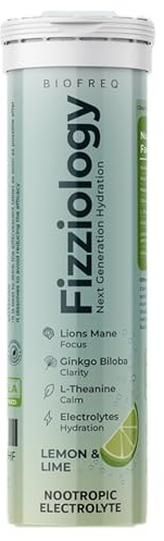 Fizziology - Nootropic Electrolyte Effervescent Tablets, Lion's Mane, Ginkgo Biloba, L-Theanine, Lemon & Lime Citrus Zing, 20 Count