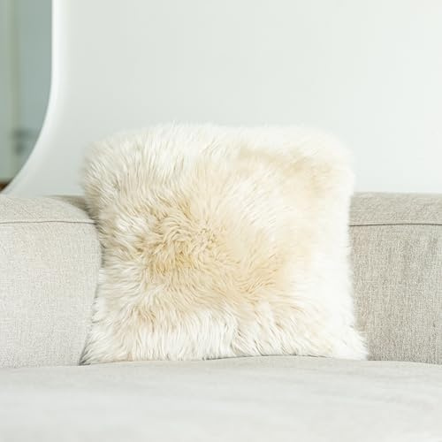 Nordic Sheep Housse de Coussin en Peau de Mouton 40x40 cm | Poils Longs durables de Nouvelle-Zélande pour Un Style Nordique | Oreillers Moelleux pour canapé, Chaise et lit | Couleur: Beige
