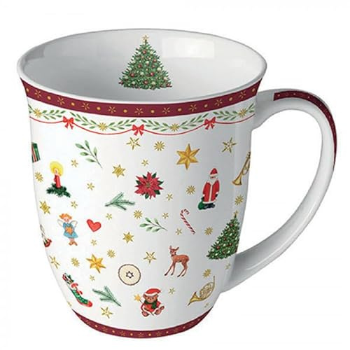 Tasse à café - Tasse à thé - 0,4 l - En porcelaine fine - Pour Noël, Avent (décorations rouges)