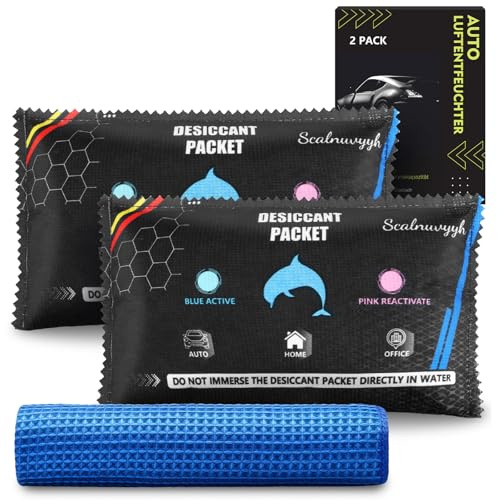 Paquete de 2 bolsas de gel de sílice reutilizables de 400 g para coche, con indicador, deshumidificador y absorción de humedad con bolas de sílice para armario y cajón