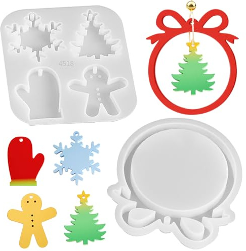 Simsky Ensemble de 2 moules en Silicone pour résine de Noël, sapins, Flocons de Neige, Rennes, etc. Idéal pour la pâtisserie DIY, la décoration de Noël et la Confection de Biscuits.
