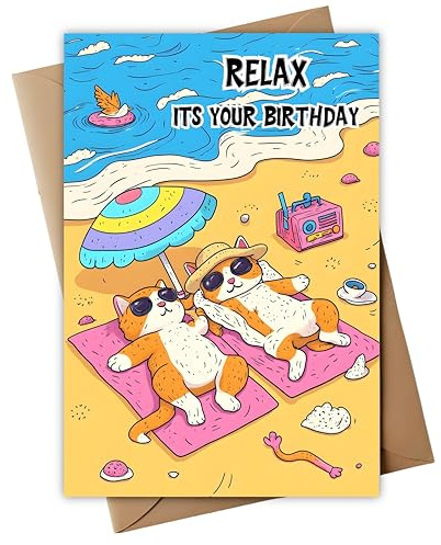 Lustige Geburtstagskarte | Humorvolles Geschenk für Freunde & Partner | Katzen am Strand | süße Klappkarte inkl. Briefumschlag