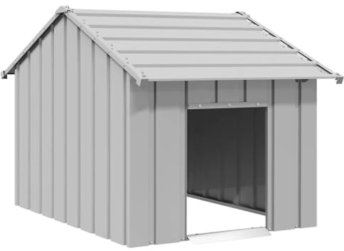 Hundehütte mit Metallrahmen, Hundekäfig mit Wasserdichtes Schrägdach & Offener Eingang für Hinterhof Garten, Grau 83x130x85 cm Verzinkter Stahl