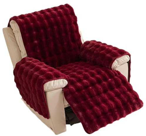 ILiemao Plüsch Liegestuhl Schonbezug Für Zuhause Kunstpelz Flauschiger rutschfeste Rückseite Liege Couch Bezug Waschbarer Sesselschoner Für Relaxsessel Mit Armlehnen Velours Winter(Dunkelrot)