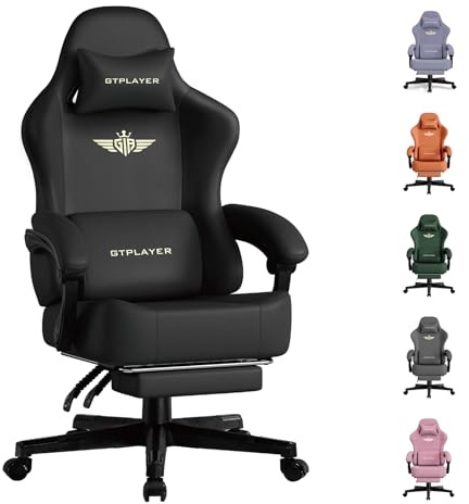 GTPLAYER Gaming Stuhl, Atmungsaktiver Bürostuhl,bürostuhl ergonomisch,Hochwertiger - Kunstleder, Ergonomischer PC Stuhl,160° Verstellbare Rückenlehne und ausziehbare Fußstütze,Tragkraft 180 kg,Schwarz