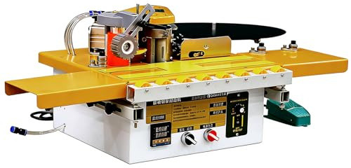 HNBYLMM Encoladora de Cantos Automática con Corte de Cinta, Canteadora para Madera Curva/Recta 1200 W, con Pegado por Doble Cara y Control de Temperatura, Ancho de Banda de 6-60 mm B