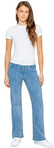 989Zé ENZO Womens Wide Leg Stretch Denim Jeans Straight Trousers Casual Cotton Relaxed Fit Baggy Loose Pants with Pockets (UK, Numeric, 16, Regular, Regular, Light Blue)