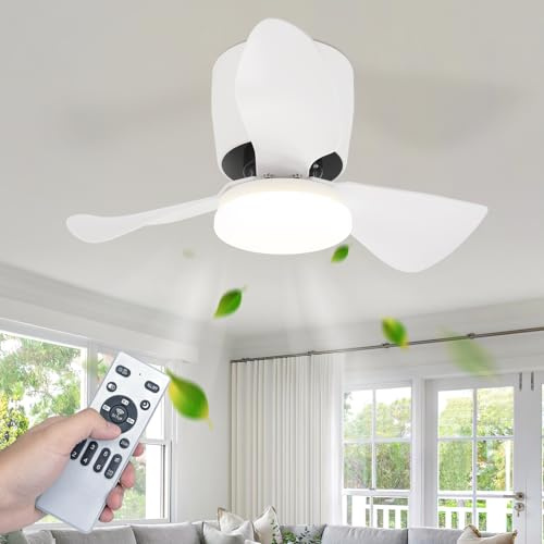 Homefire Ventilador de techo con luz LED 70cm, blanco moderno, control