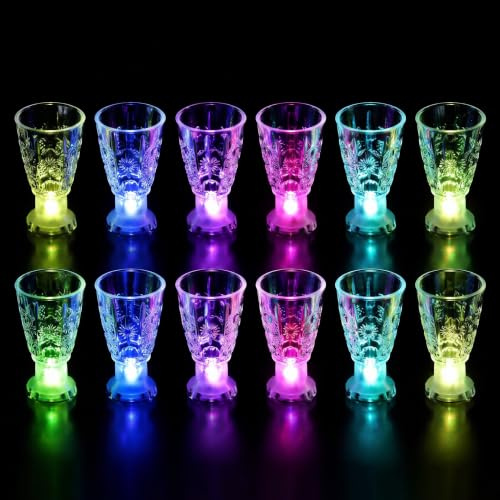 Piucrty Schnapsgläser Plastik 5cl mit Led Untersetzer Partybecher 12 Stück