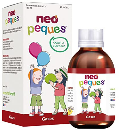 NEO PEQUES Gases | Jarabe Infantil para Reducir la Distensión Abdominal y las Flatulencias | 150 ml | A Base de Plantas Naturales y Fósforo | Sabor Manzana y Maca