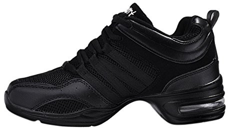 Chouette Femme Lacet Mesh Respirant Chaussure de Sport Walking Fitness Gym Danse Hip Hop Jazz Casual Basket Mode Grande Taille (Noir, 38EU)