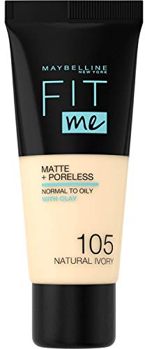 Maybelline New-York - Fond de teint Fluide Fit Me Matte & Poreless - Peaux normales à grasses - Teinte : 105 Ivoire Naturel - 30 ml