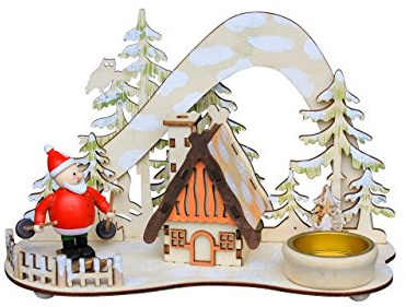 Wichtelstube-Kollektion Räucherhaus mit Teelichthalter - Weihnachtsmann auf Ski Weihnachten Holz
