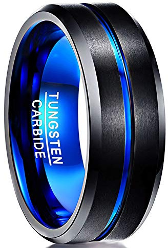 NUNCAD Men's Rings 8mm Simple Grooved Tungsten Ring with Beveled Edges | Black/Silver/Blue/Gold/Rose Gold/Rainbow/Purple Band Ring for Wedding, Engagement, Daily Wear, Gift for Him, Size J1/2-Z+5