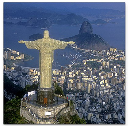 Paul Sinus Art Leinwandbilder | Bilder Leinwand 90x90cm Christus Statue in Rio de Janeiro