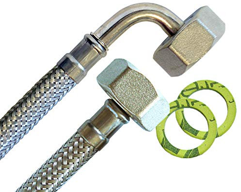 Zulaufschlauch für die Waschmaschine, Panzerschlauch 3/4ÜM x 3/4ÜM mit Bogen, Trinkwasser, DN08, Edelstahl, Länge 4000mm, Made in Germany