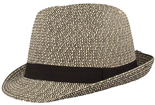 Breiter Sombrero de Paja Trilby Sombrero de Verano para el Sol con Cinta - 100% Papel - Ligero Flexible Agradable al Tacto y Cómodo, Negro L