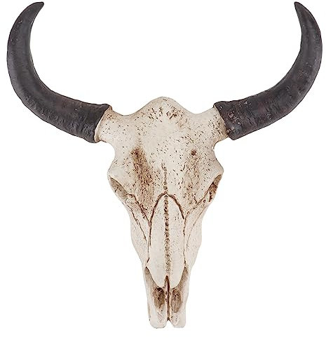 IMIKEYA Halloween Bull Skull Ornament Cow Head Skull Wall Hanging Artwork Realistic Animal Skeleton Sculpture for Western Home Office Decor