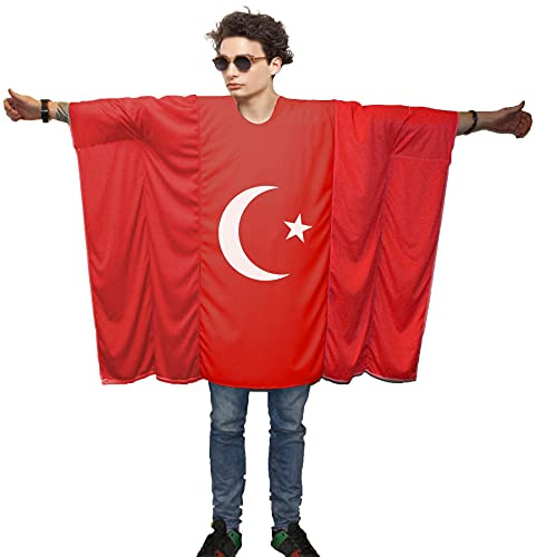 Adults National World Flag Country Themed Poncho Patriotic Sports Supporters Fancy Dress [Turkey]