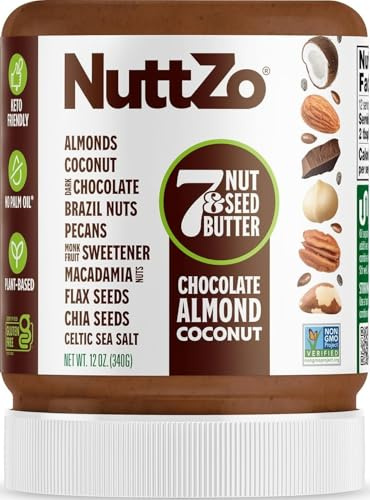 NuttZo - Burro di noci al cioccolato fondente Keto | Croccante cocco + miscela di 7 noci e semi, keto-friendly, vegano, kosher | 1 g di zucchero, 3 g di fibra, 4 g di carboidrati netti | barattolo da