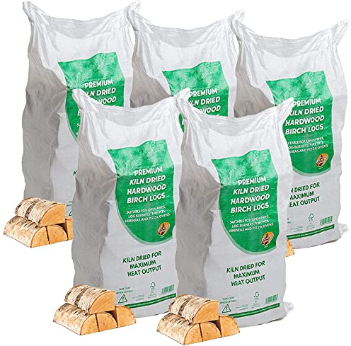 AMOS Kiln Dried Hardwood Birch Chunky Firewood Logsn 300L for Fireplaces, Stoves, Fire Pits, Pizza Ovens, Chimineas, BBQ, Wood Burner Under 20% Moisture Ready to Burn Sustainably Sourced