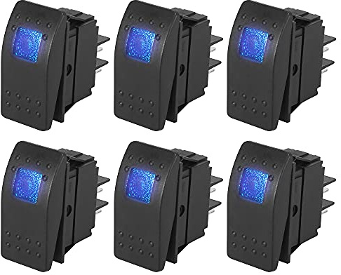 X AUTOHAUX 6pcs Interne Bascule Interrupteur 4 Broches Bleu LED Lumière 20A 12V pour Voitures