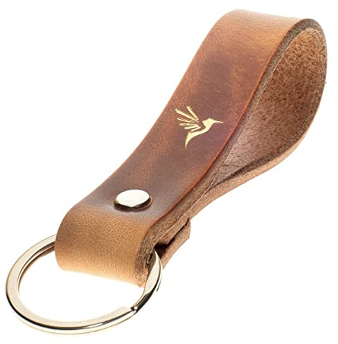 ELBERCRAFT® Schlüsselanhänger Leder KOLIBRI der Schlüssel Organizer für deine Schlüsseltasche keychain made in Germany braun Gravur gold