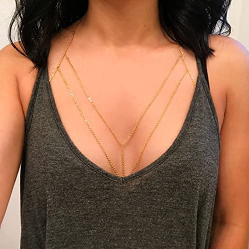 Wendalern Einfache Goldene Körperkette Persönlichkeit Bikini Körperkette Brust Kette Einstellbar Schmuck Für Frauen Und Mädchen
