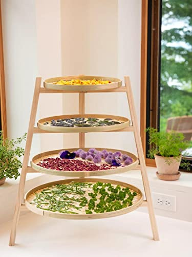 Gardener's Supply Company | Wooden Bamboo Herb Drying Rack | Floor Or Countertop Free Standing 4 Layers | with Removable Bamboo Mesh Trays | 20-1/2 W x 25 H