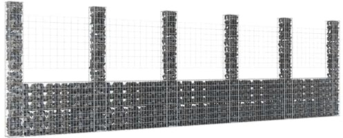 Tidyard Panier gabion en forme de U 6 poteaux en fer 620 x 200 x 200 cm Gabion décoratif gabion pour jardinage, aménagement paysager, confidentialité